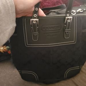 Coach Signature Fabric Tote w/ leather trim